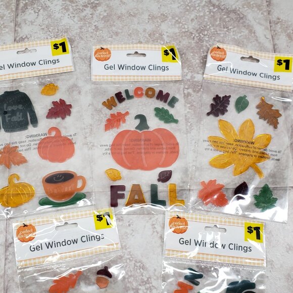 Autumn Decals Fall Gel Perfect Harvest Small Thanksgiving Window Clings 5 Packs - Picture 5 of 12